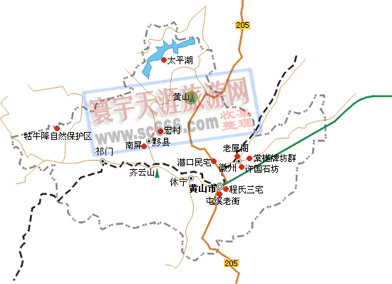 > 黄山景区地图   亚洲·中国·安徽省·黄山市 旅游地图: 交通线路图