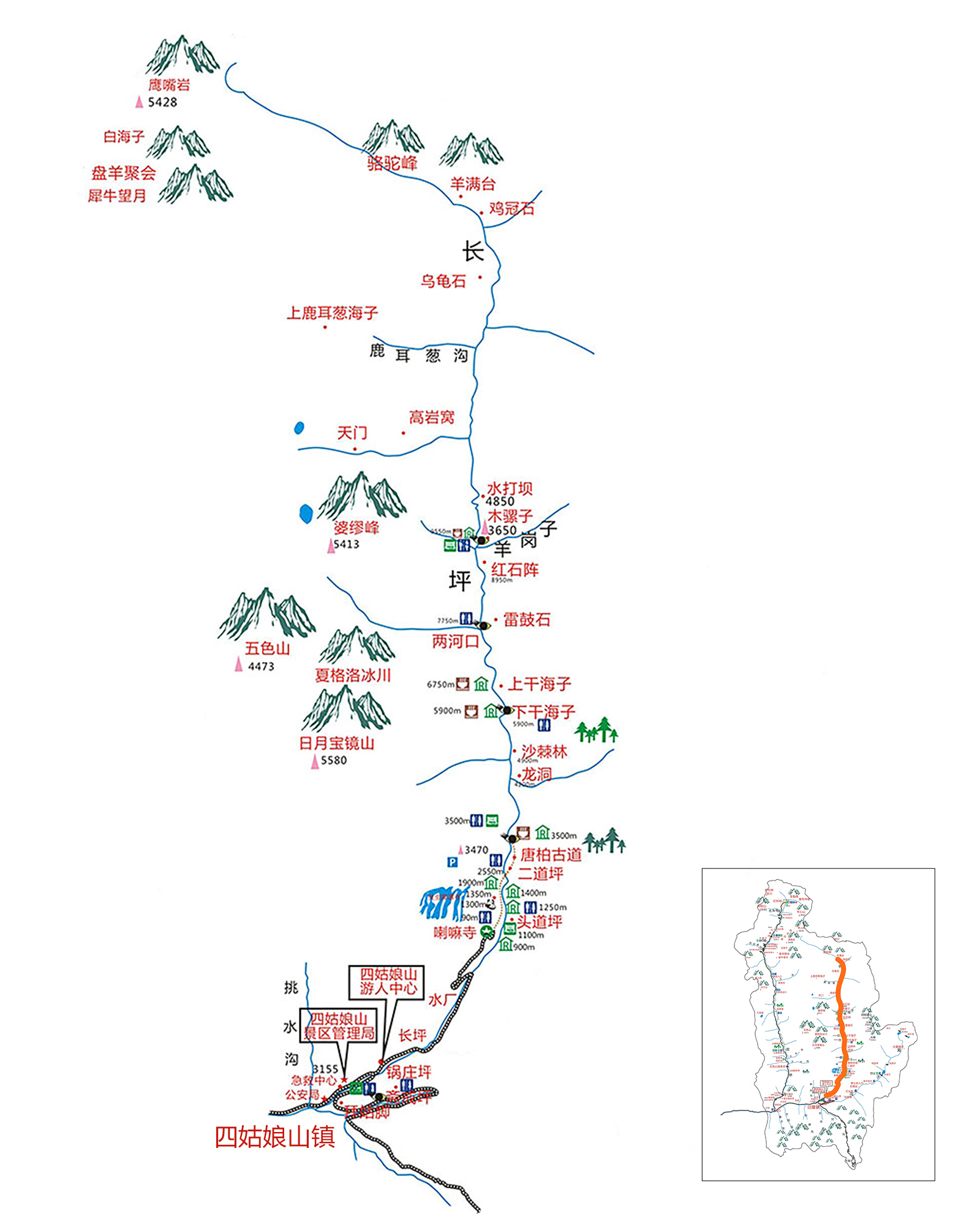 四姑娘山+双桥沟+长坪沟+海子沟+四日游,图片,长坪沟导游图