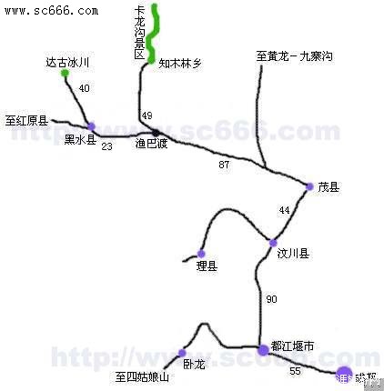 成都-黑水、达古冰川线路图