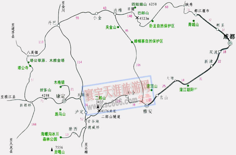 成都-丹巴交通旅游线路图