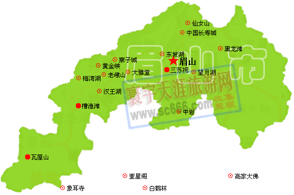 眉山市景点分布图