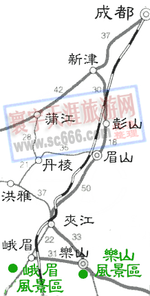 成都、峨眉山、乐山公路和铁路交通线路图