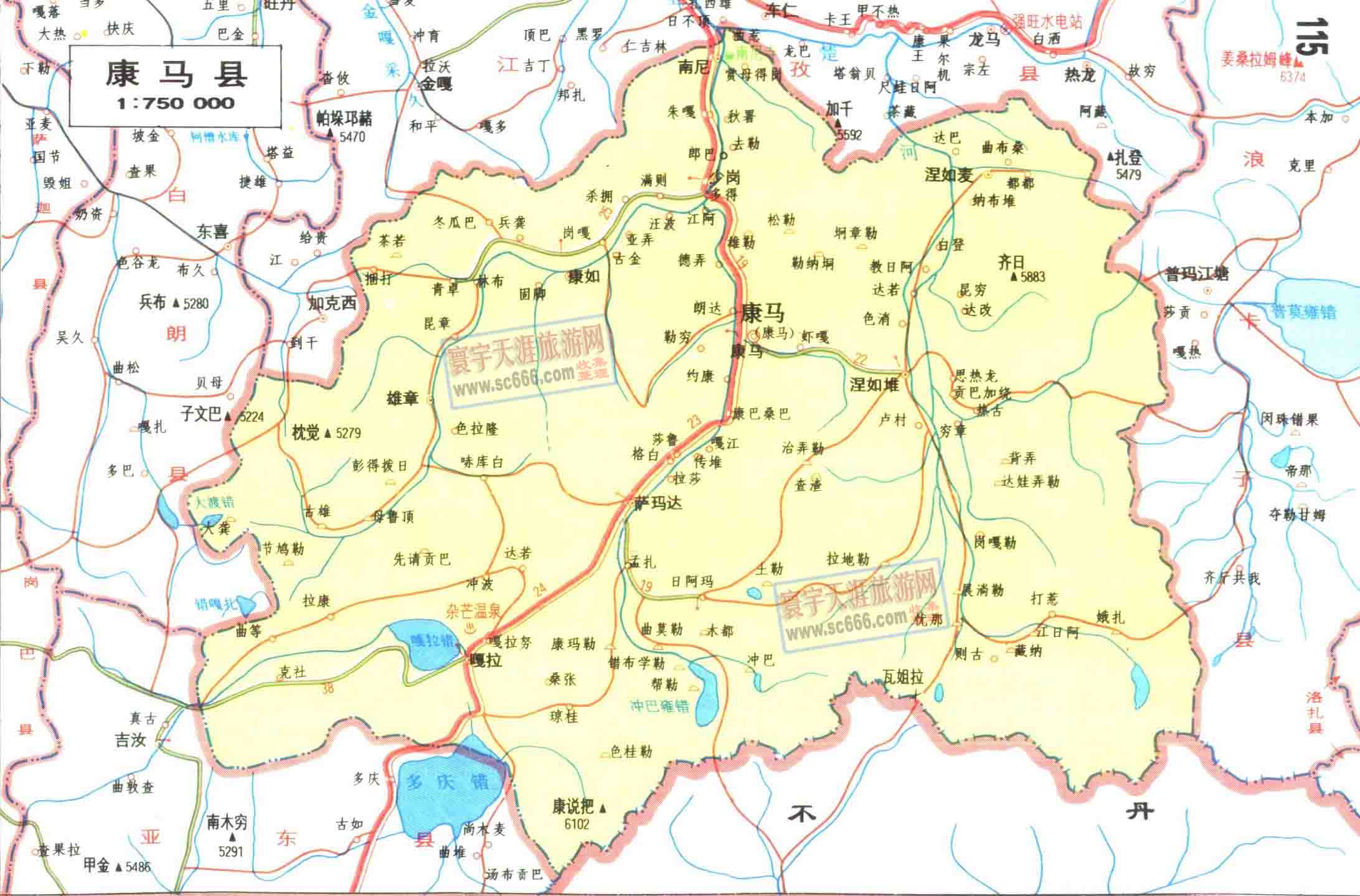 中国不丹边境各县之一：康马县地图