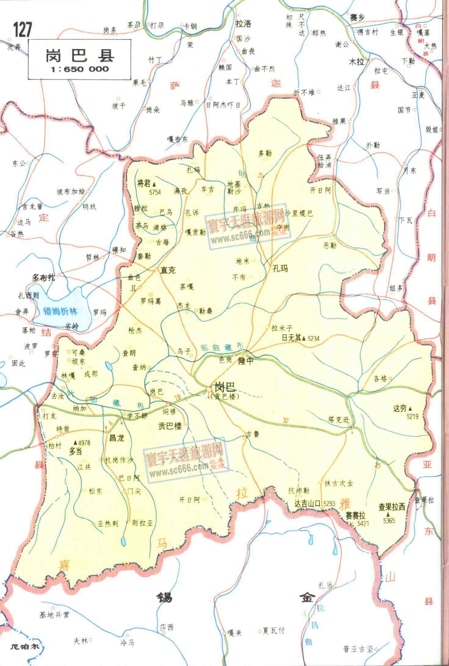 中国锡金边境各县之一：岗巴县地图