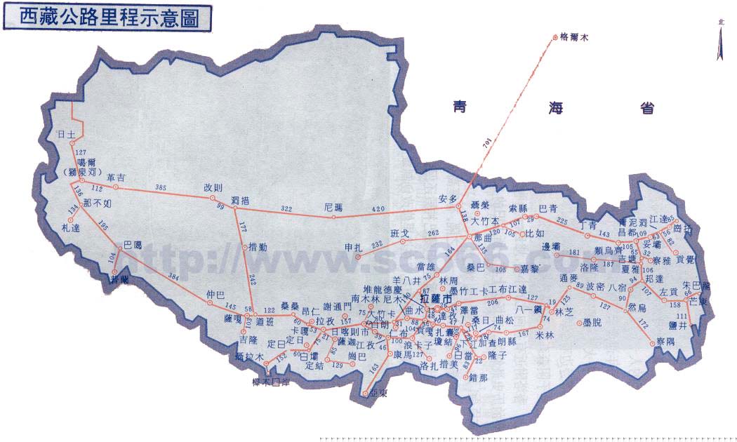 西藏公路里程示意图