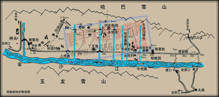 虎跳峡徒步线路图