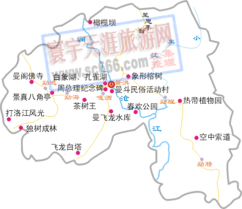 西双版纳旅游景点示意图