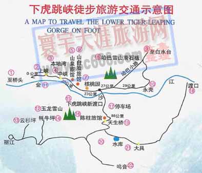 下虎跳峡徒步旅游示意图