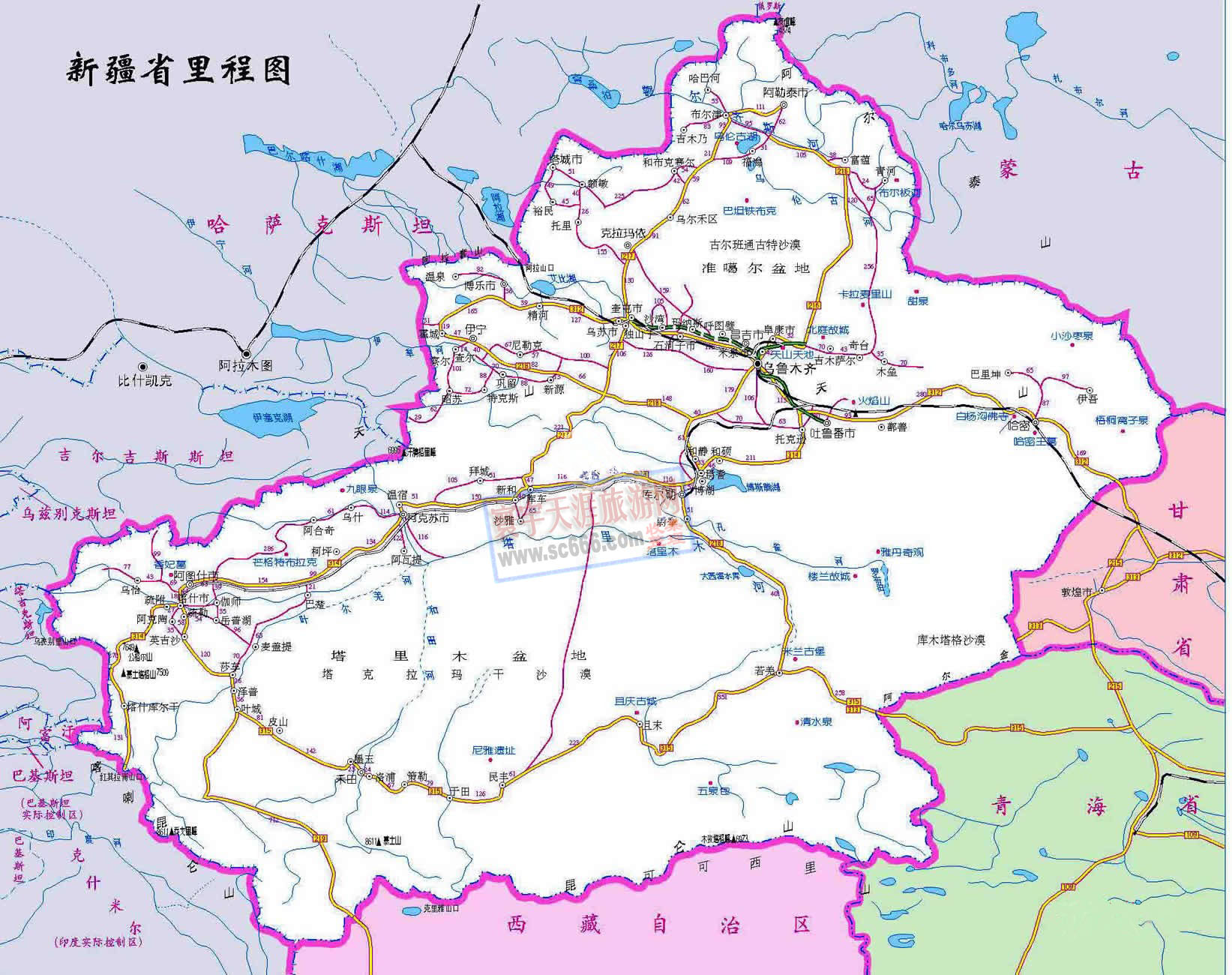 新疆维吾尔族自治区公路里程图