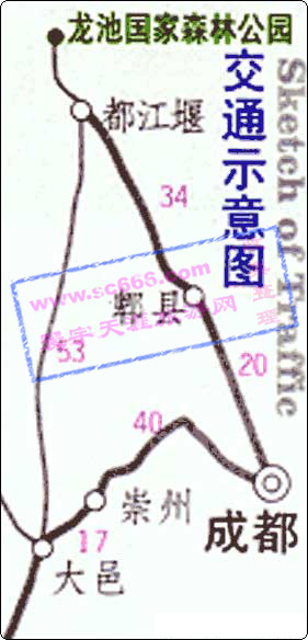 成都-龙池国家森林公园交通示意图